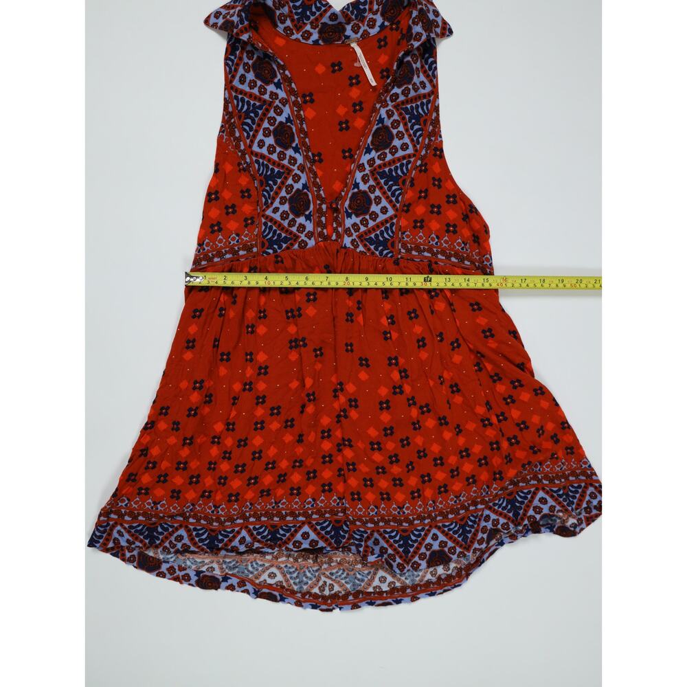 Free People Boho Tunic Dress Medium Red Paisley Printed Mini Collar Button Front - Picture 11 of 14